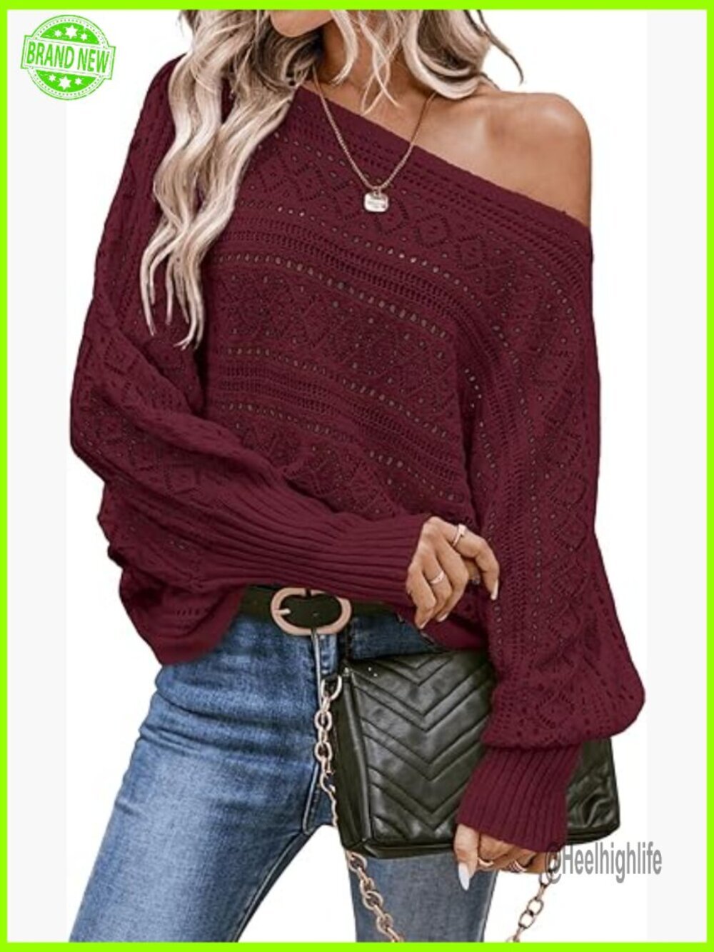 Oversized Off Shoulder Sweater Crochet Dolman Sleeve Pullover Lightweight